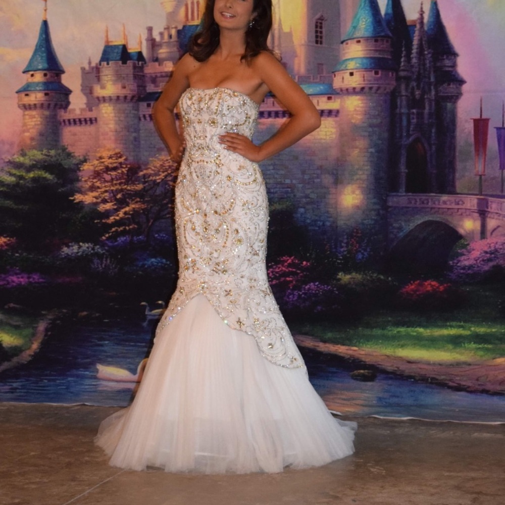 Strapless White and Gold Gown